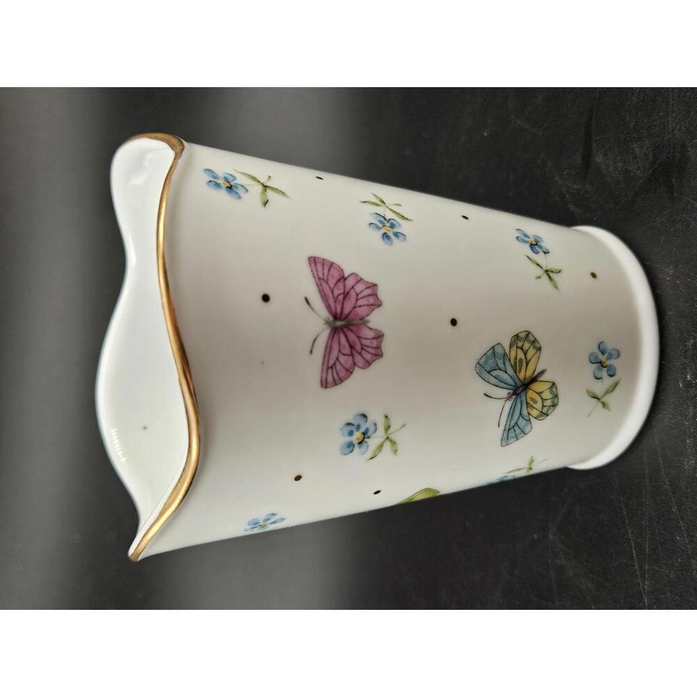 White Porcelain Butterfly Vase with Gold Rim